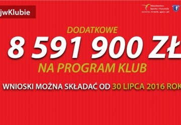 Dodatkowe 8 591 900 zł dla kolejnych klubów. Ministerstwo Sportu i Turystyki ogłasza dodatkowy nabór w ramach Programu „KLUB”