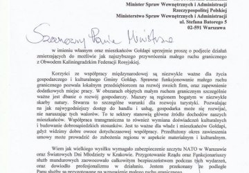 Burmistrz Gołdapi w sprawie małego ruchu granicznego