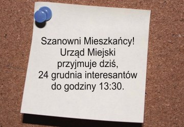 Skrócone godziny pracy urzędu 24 grudnia