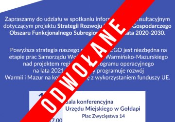 Spotkanie informacyjno-konsultacyjne projektu Strategii Subregionu EGO 2020-2030 zostało odwołane.