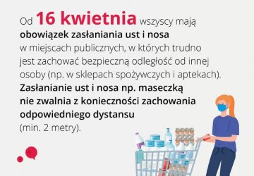 Od 16 kwietnia każda osoba przebywająca w miejscu publicznym będzie miała obowiązek zasłaniania ust i nosa