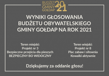 Wyniki Budżetu Obywatelskiego Gminy Gołdap na 2021 rok