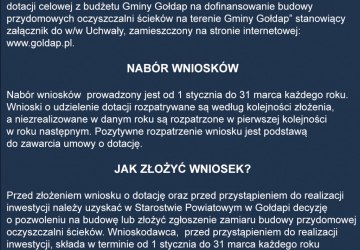 Przypominamy o dotacjach do budowy przydomowych oczyszczalni ścieków na terenie Gminy Gołdap!