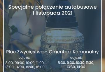 1 listopada w dniu Wszystkich Świętych uruchomiona zostanie linia specjalna komunikacji Plac Zwycięstwa - Cmentarz Komunalny.