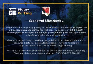 Komunikat ws. płatnego postoju w centrum miasta.