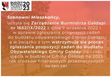 Komunikat dotyczący Budżetu Obywatelskiego Gminy Gołdap 2023