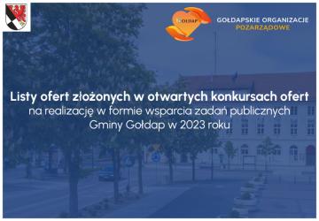 Listy ofert złożonych w otwartych konkursach ofert na realizację w formie wsparcia zadań publicznych Gminy Gołdap w 2023 roku